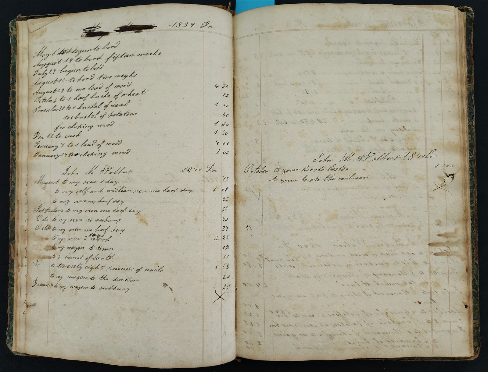 1835-60s antique LEDGER farmingham ma PETER DAVIS farm work horse wagon sider