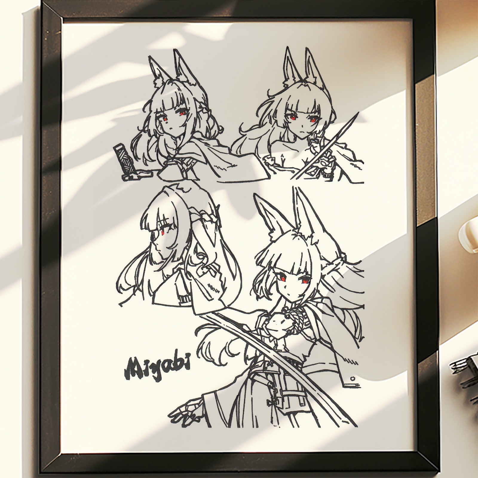 Hand Drawn (Not a Print) Miyabi Zenless Zone Zero Framed Pen & Ink Art Drawing