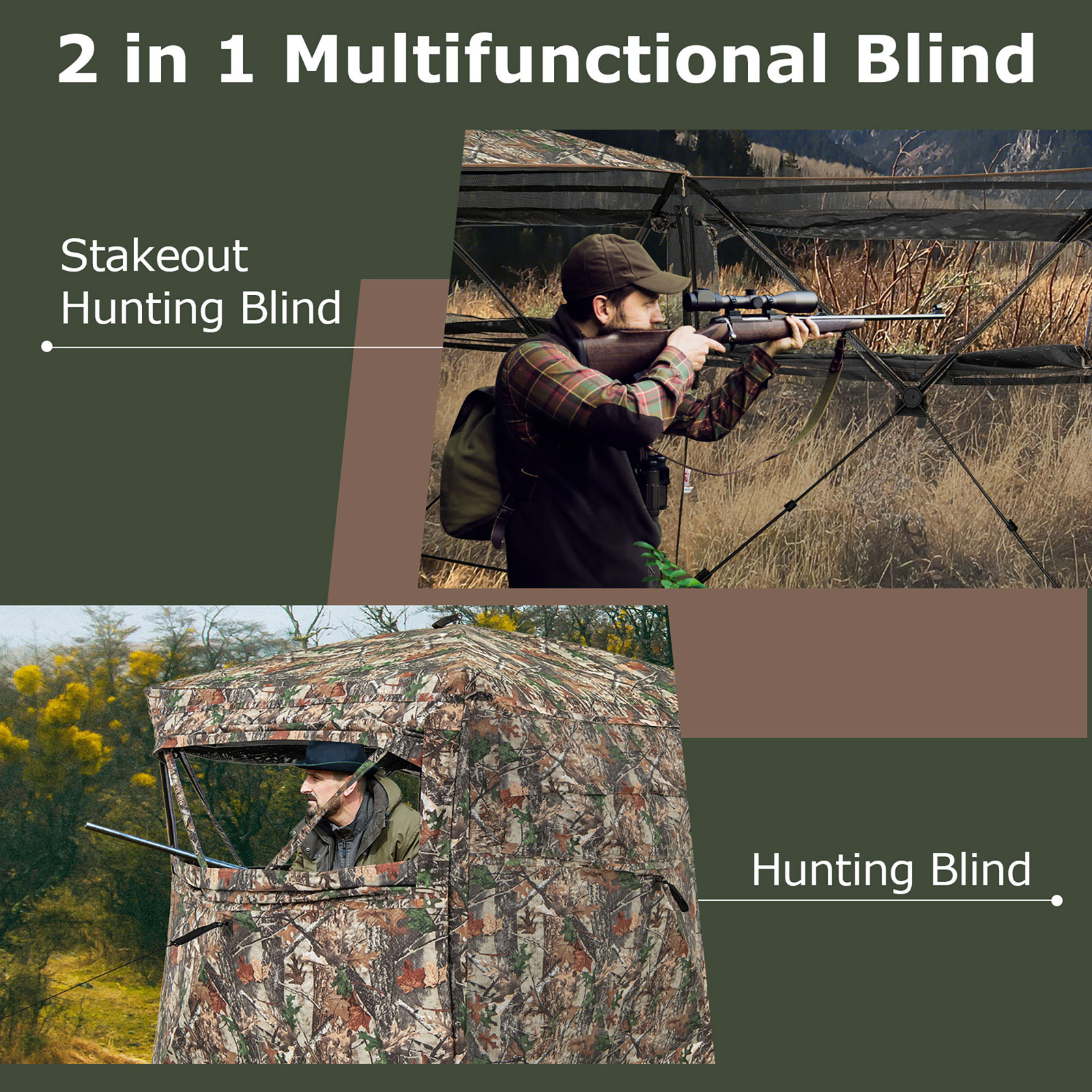 360° One-Way See-Through Hunting Blind w/ Full-Open Door Portable Carry Bag