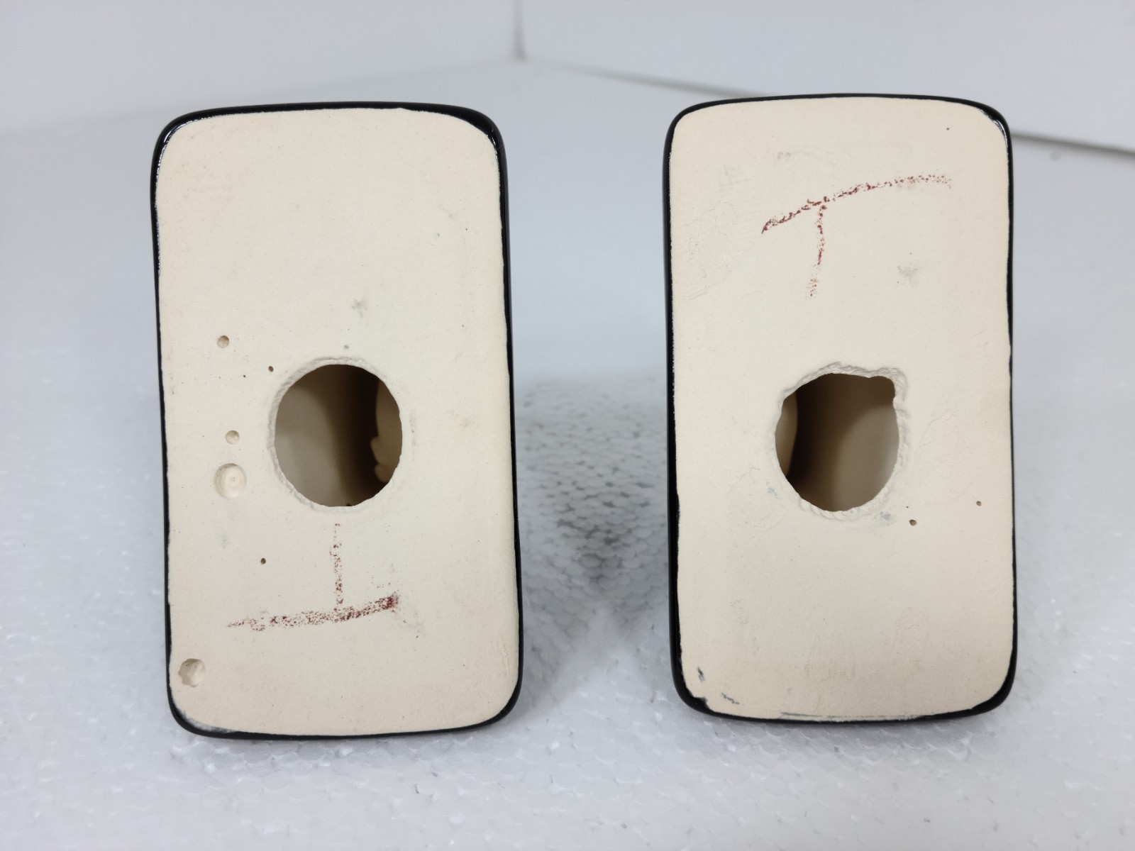 Vintage Black Ceramic Towel Bar Rod Rack Post Holders Flat Back Glue over Tile