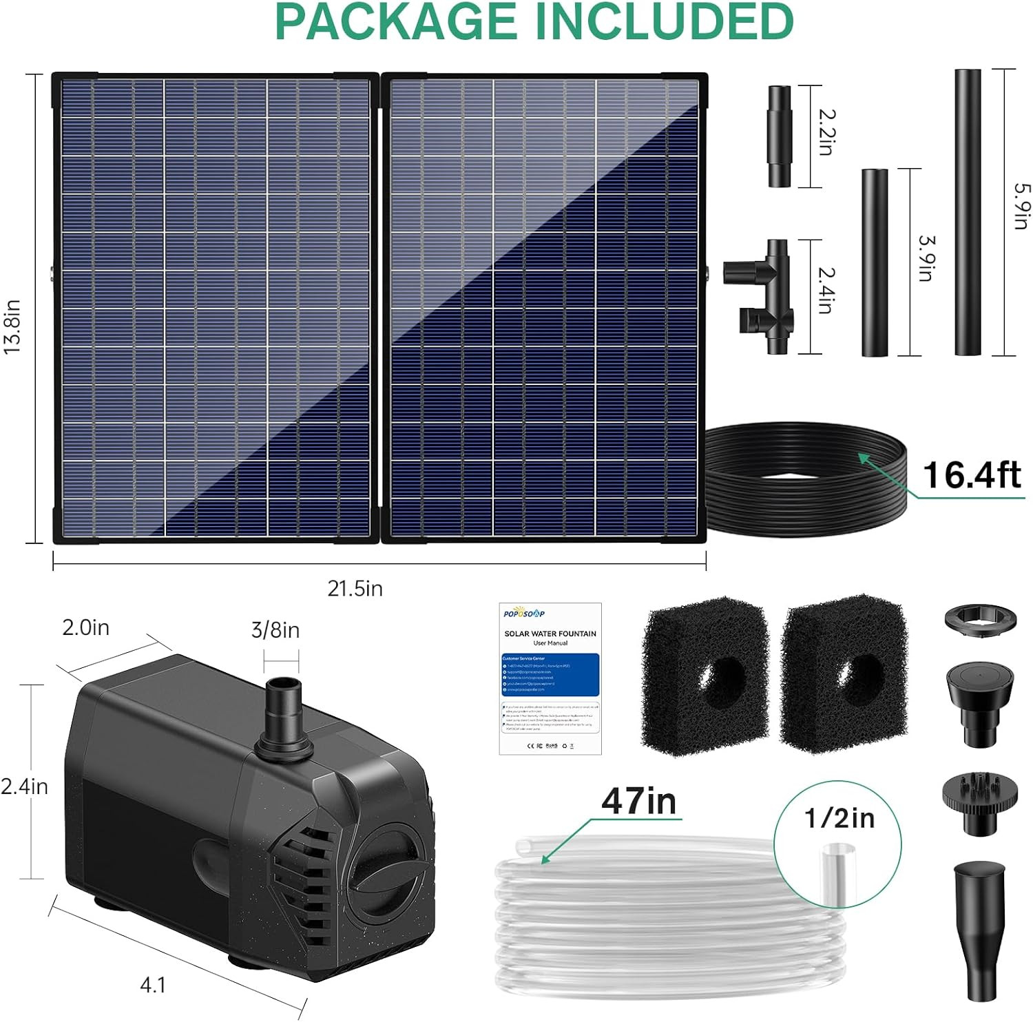 35W Solar Fountain Pump 420GPH for Ponds & Gardens, New