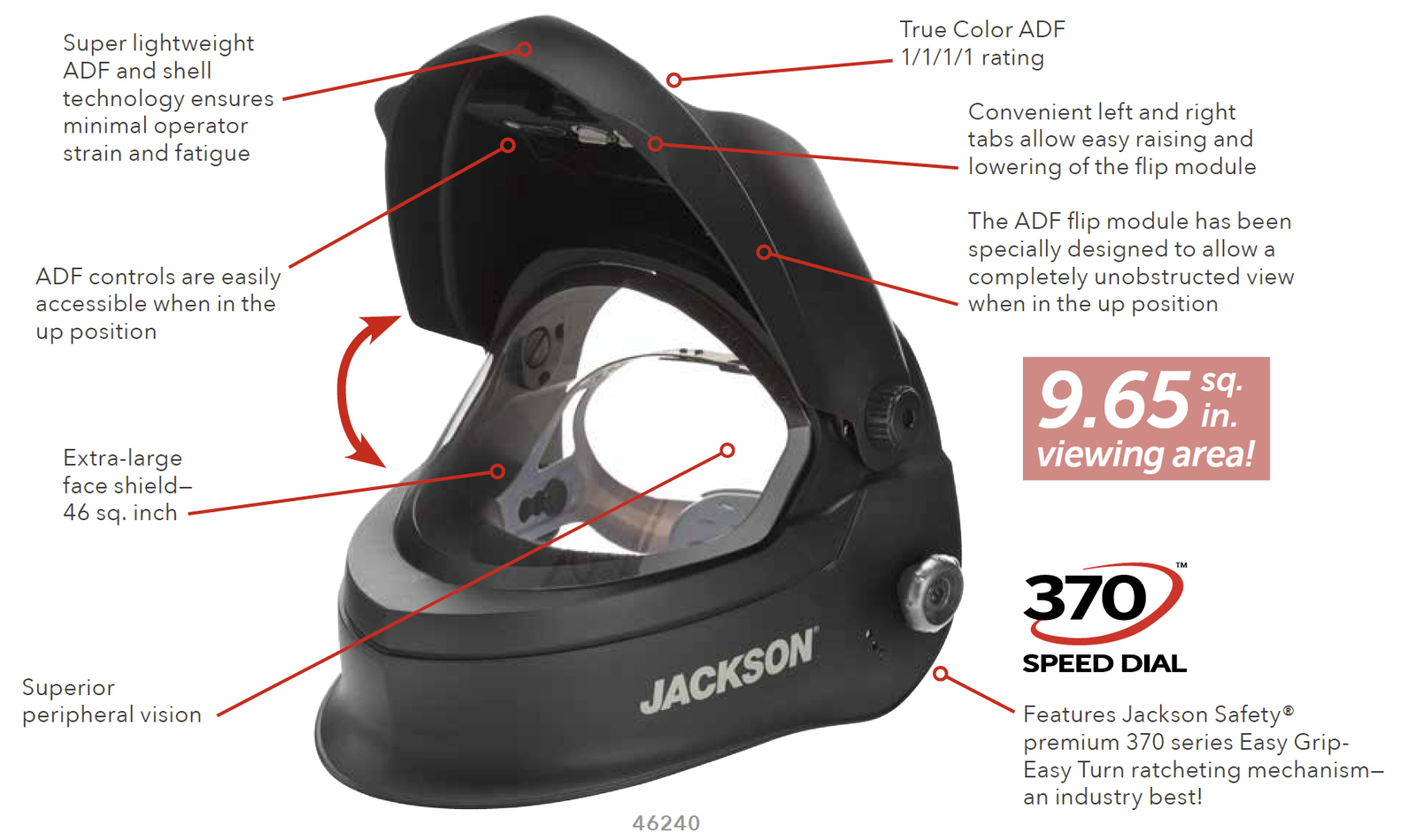 Jackson Safety 46240 TRANSLIGHT 455 Flip Premium Auto Darkening Helmet