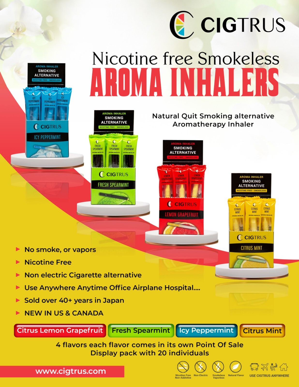 Quit Smoking Natural Alternative Aid Refreshing Citrus Lime Aroma Inhaler Box 20