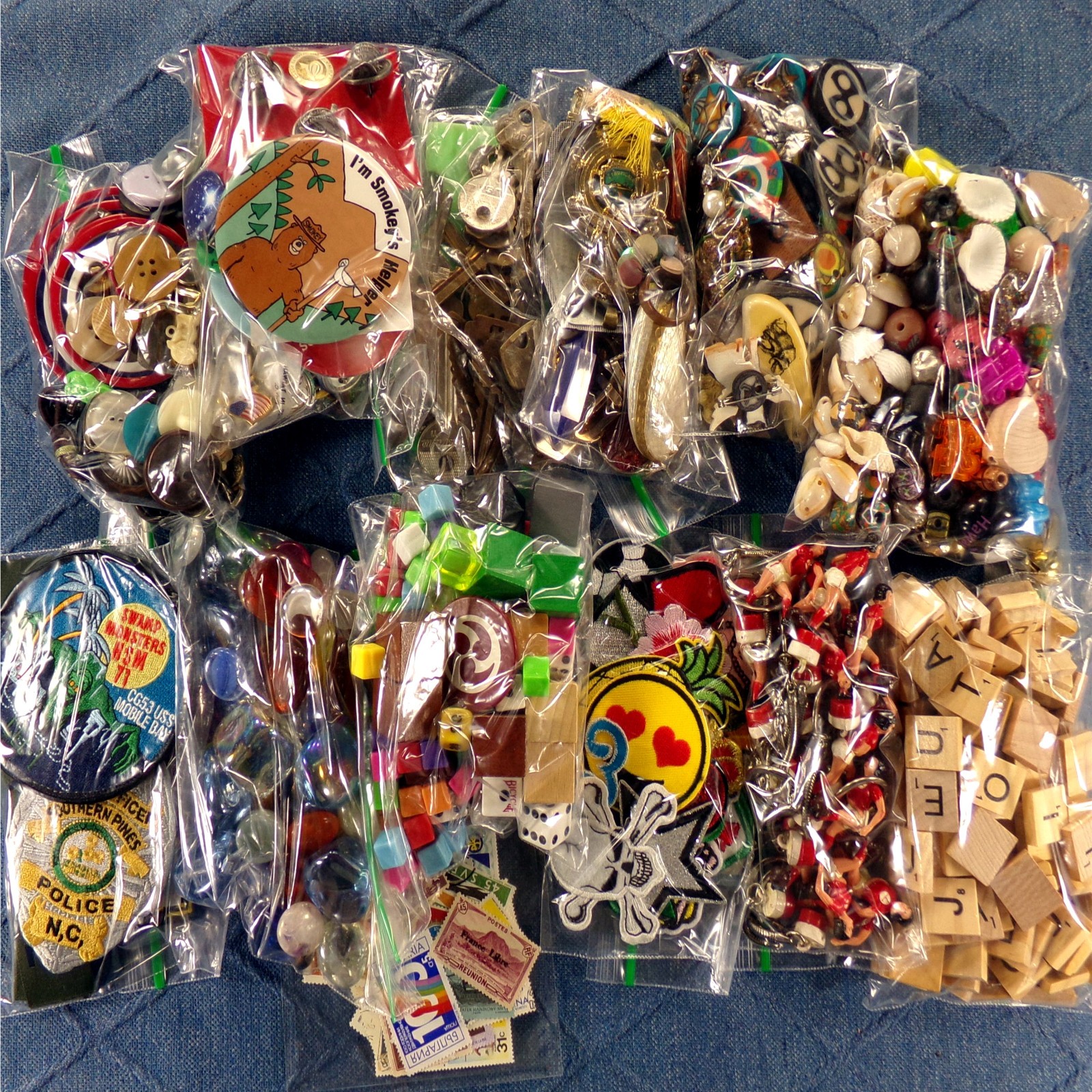 CRAFT LOT, 5 LB BULK MIX: Bead Button Pin Pendant Charm Patch Gem Key Stamp Dice