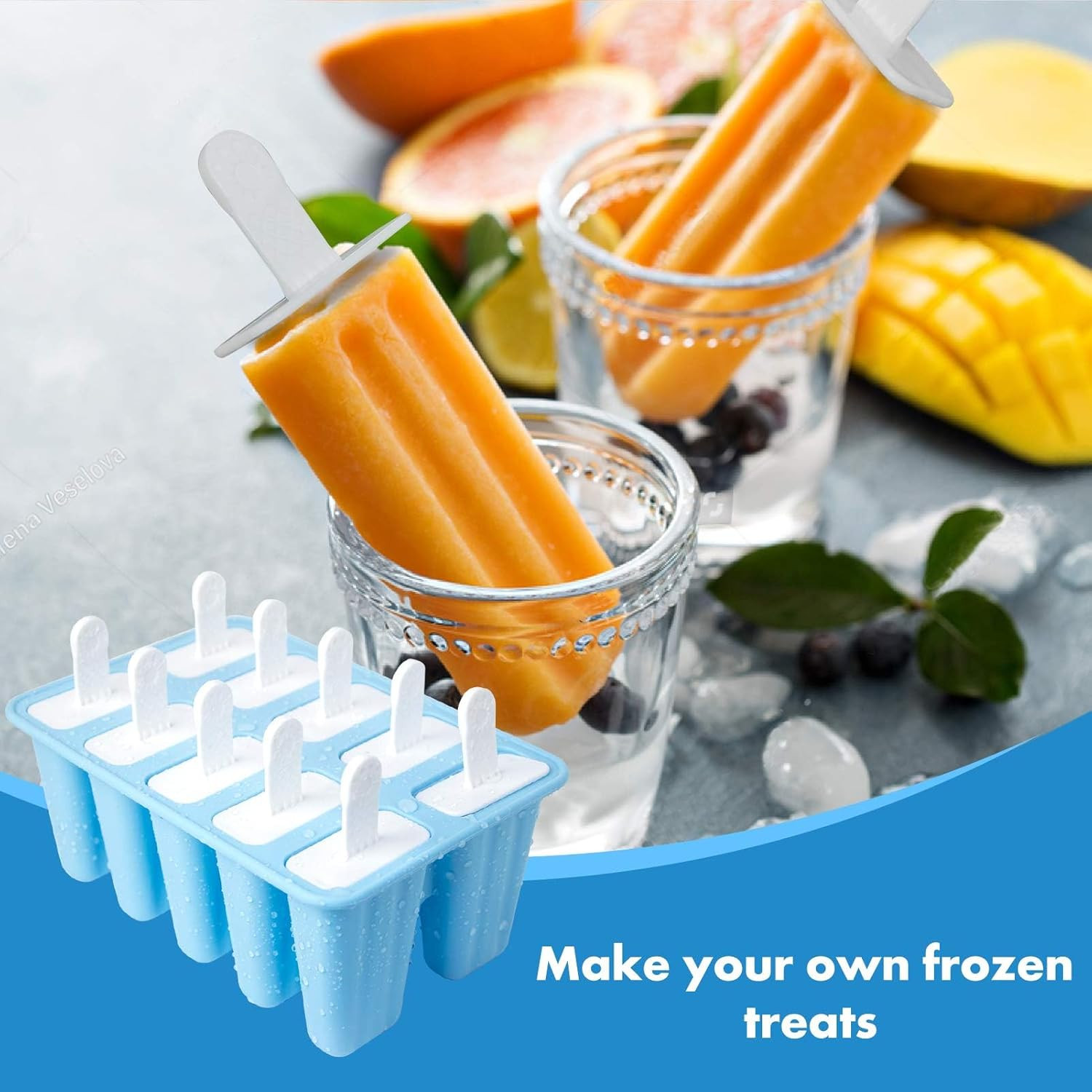 10-Cavity Silicone Popsicle Molds DIY Ice Pop Maker Ice Crea Molds