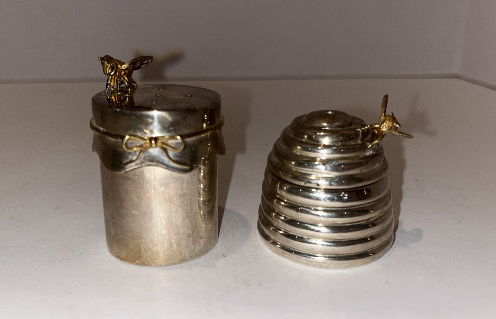 Thistle & Bee Sterling Silver Beehive Salt & Pepper Shakers Rare