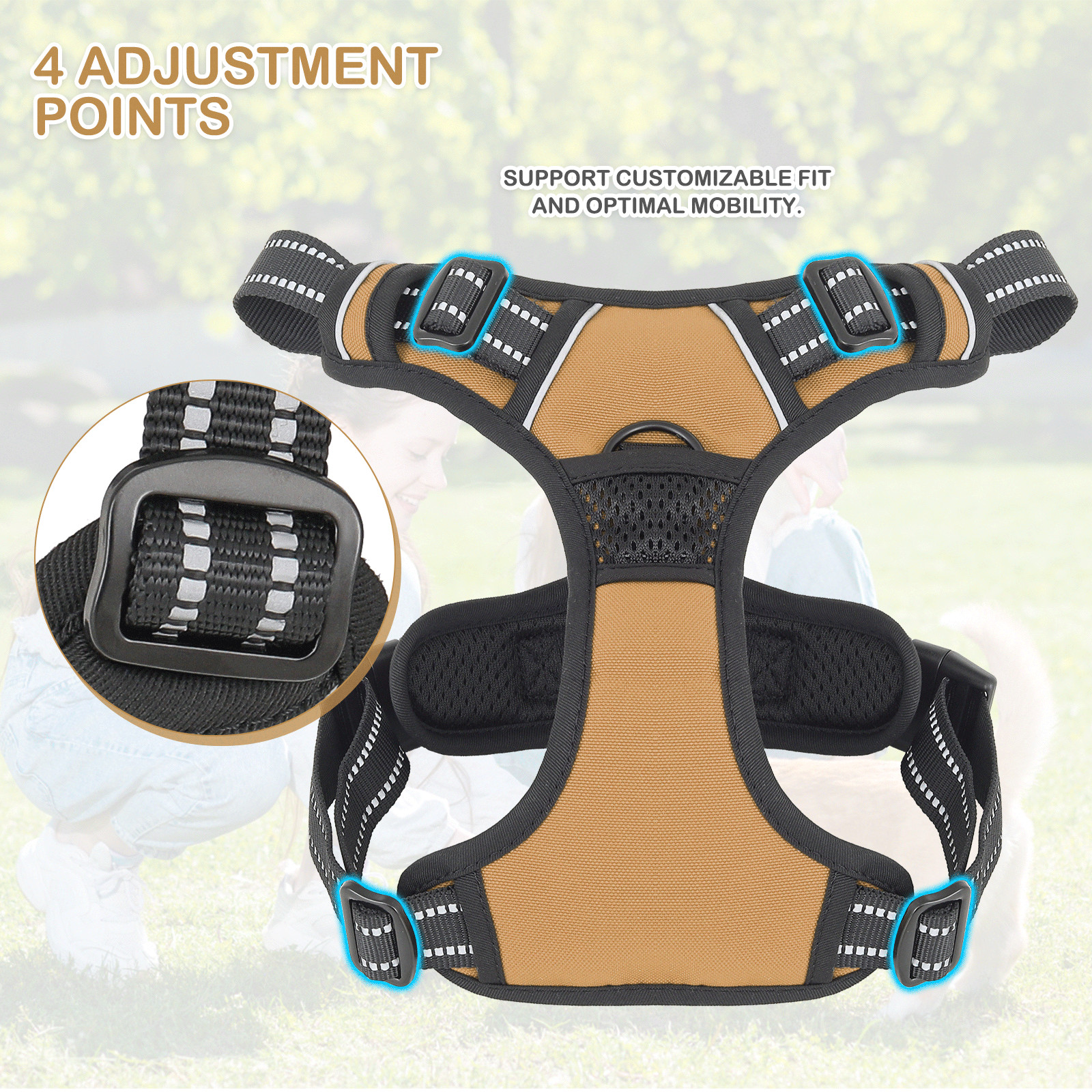 No Pull Reflective Dog Pet Harness Control Handle Adjustable Control Vest Brown