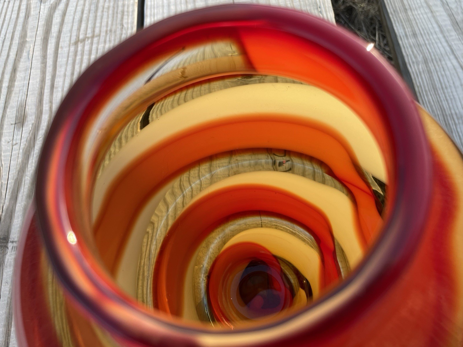 Waterford Evolution “Red Sea” Crystal Amphora Art Glass Vase, swirl design