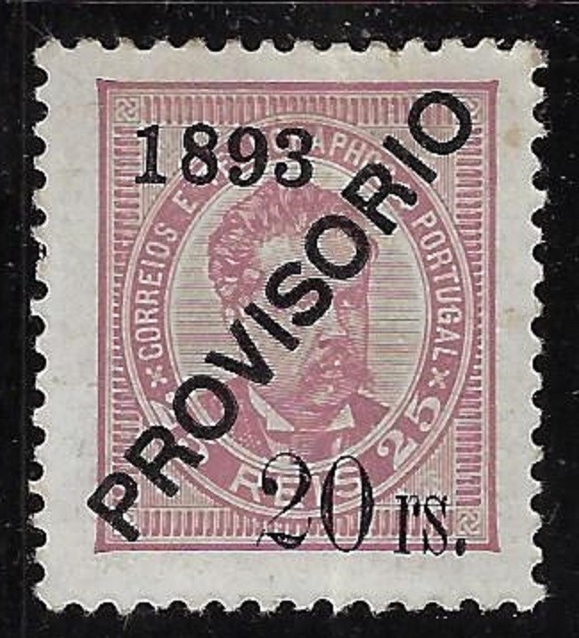 Portugal: 1893; Scott 91, provisional overprint, lila rose, Mint hinged, EBPC52