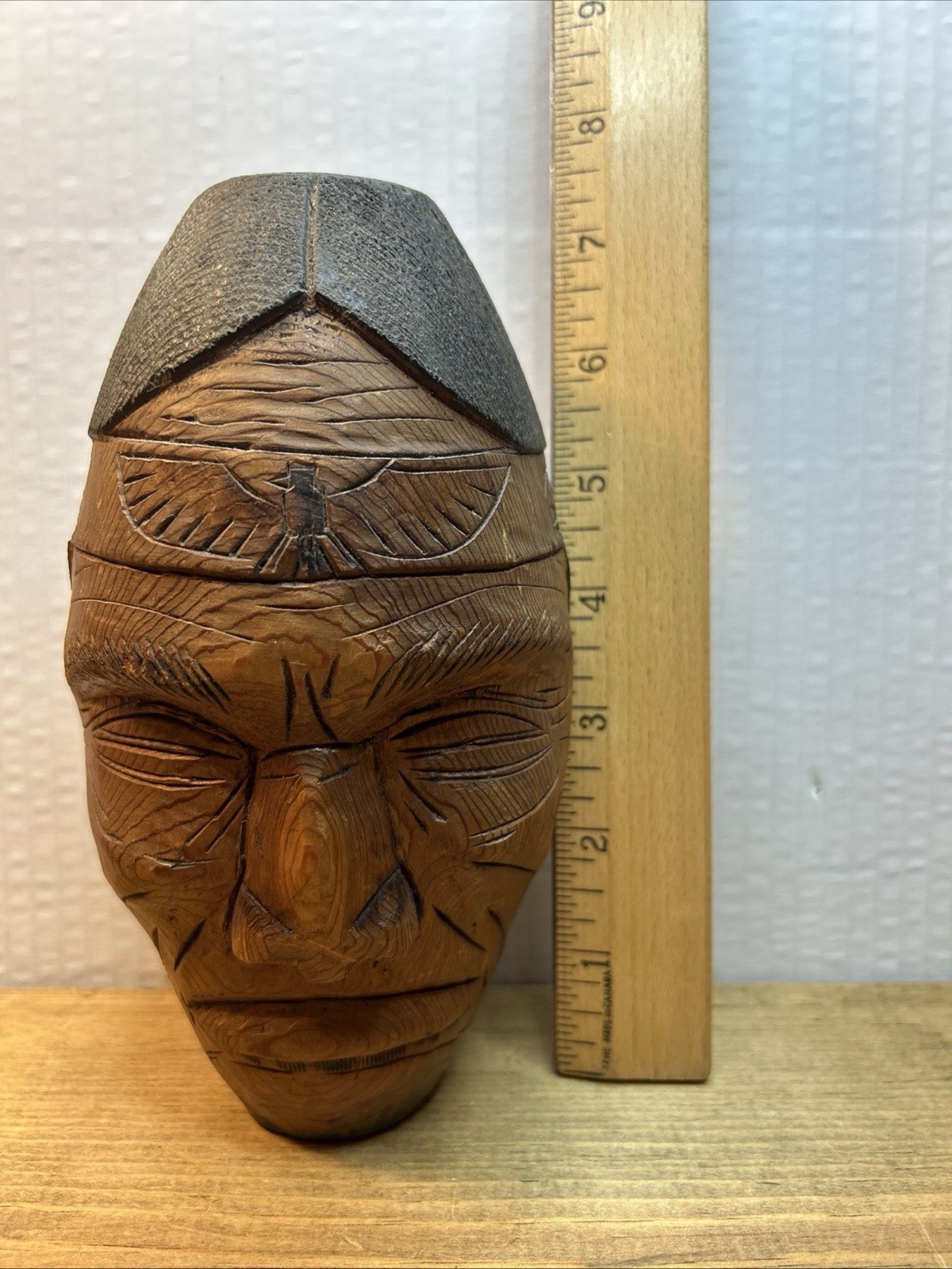 Antique Native American Hand Carved Medicine Man Cedar Mask Head Sculpture Rare