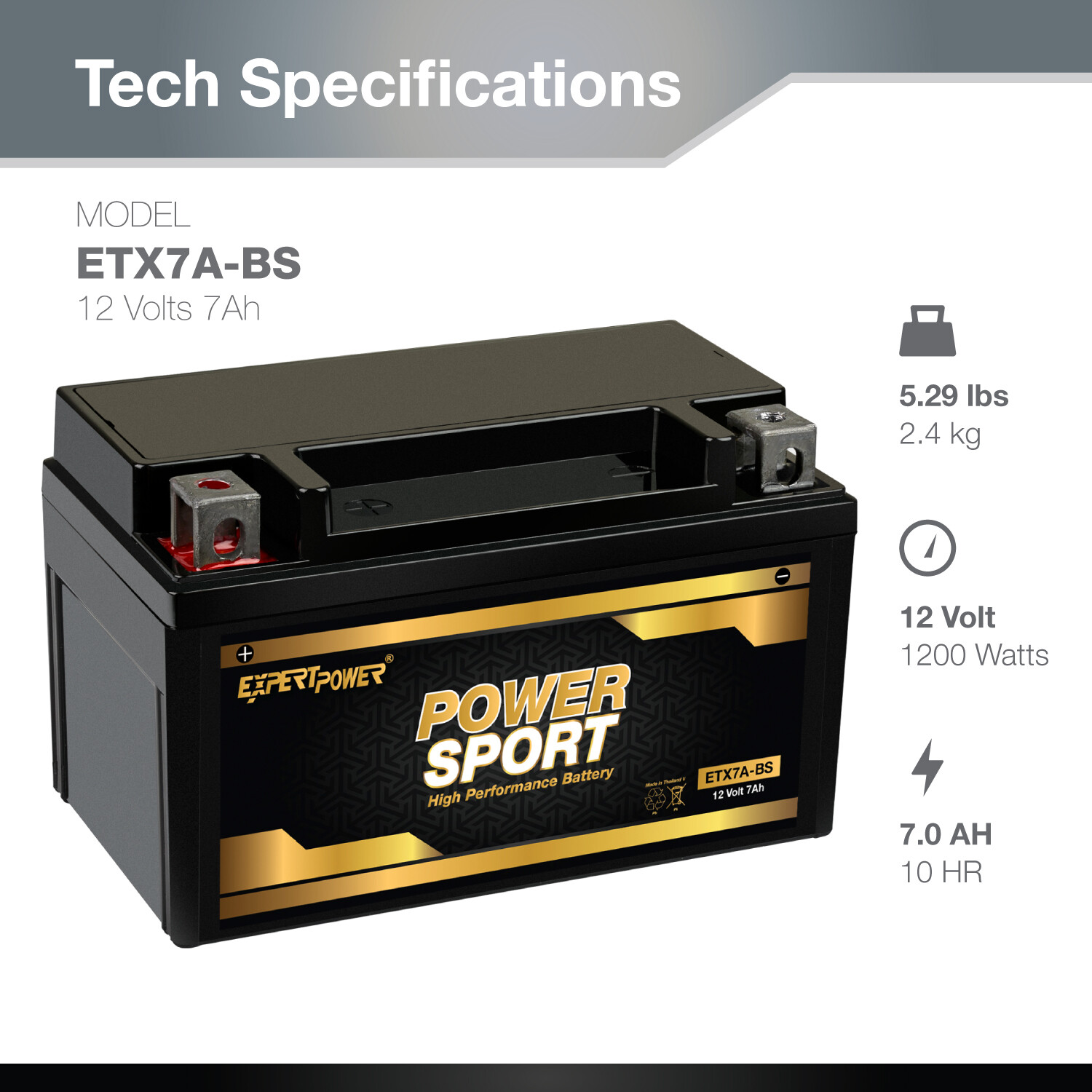 YTX7A-BS 12V 7AH Sealed AGM Battery for Motorcycle