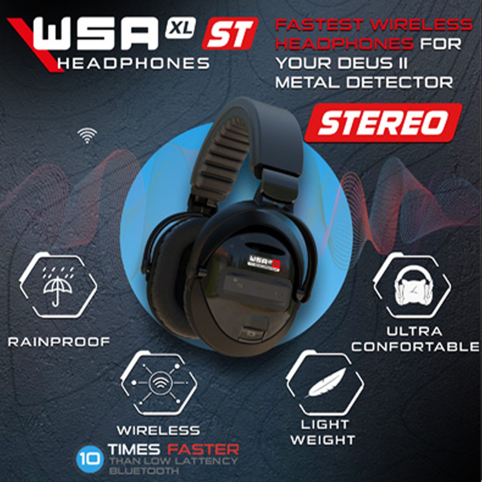 XP WSA-XL ST Wireless Stereo Headphones for DEUS II Metal Detectors