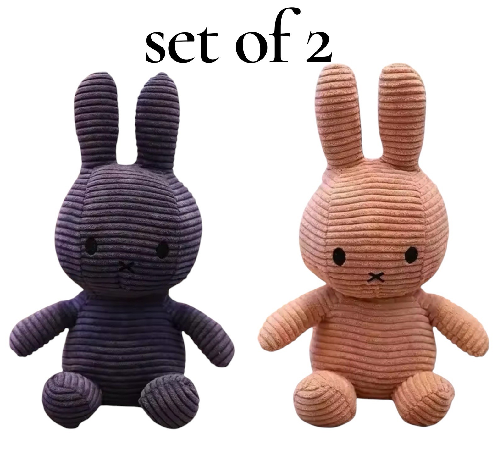 (Set of 2) New Miffy Plush Rabbit Pink Purple Gray Sitting LARGE Toy Pillow Home