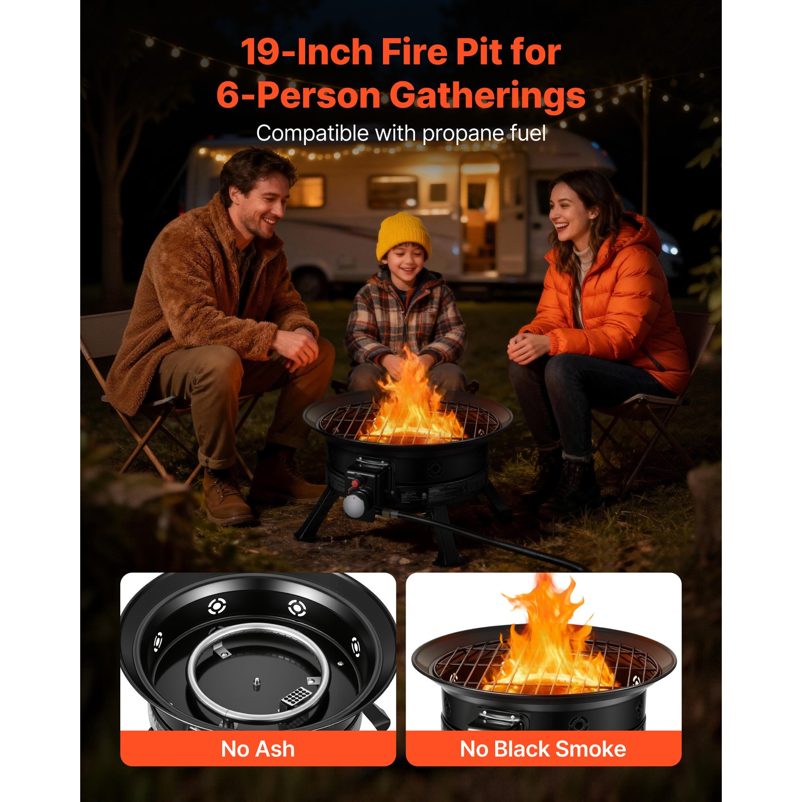 Uimoso 19-Inch Portable Propane Fire Pit, 53000BTU Gas Fire Bowl for Outdoor Use