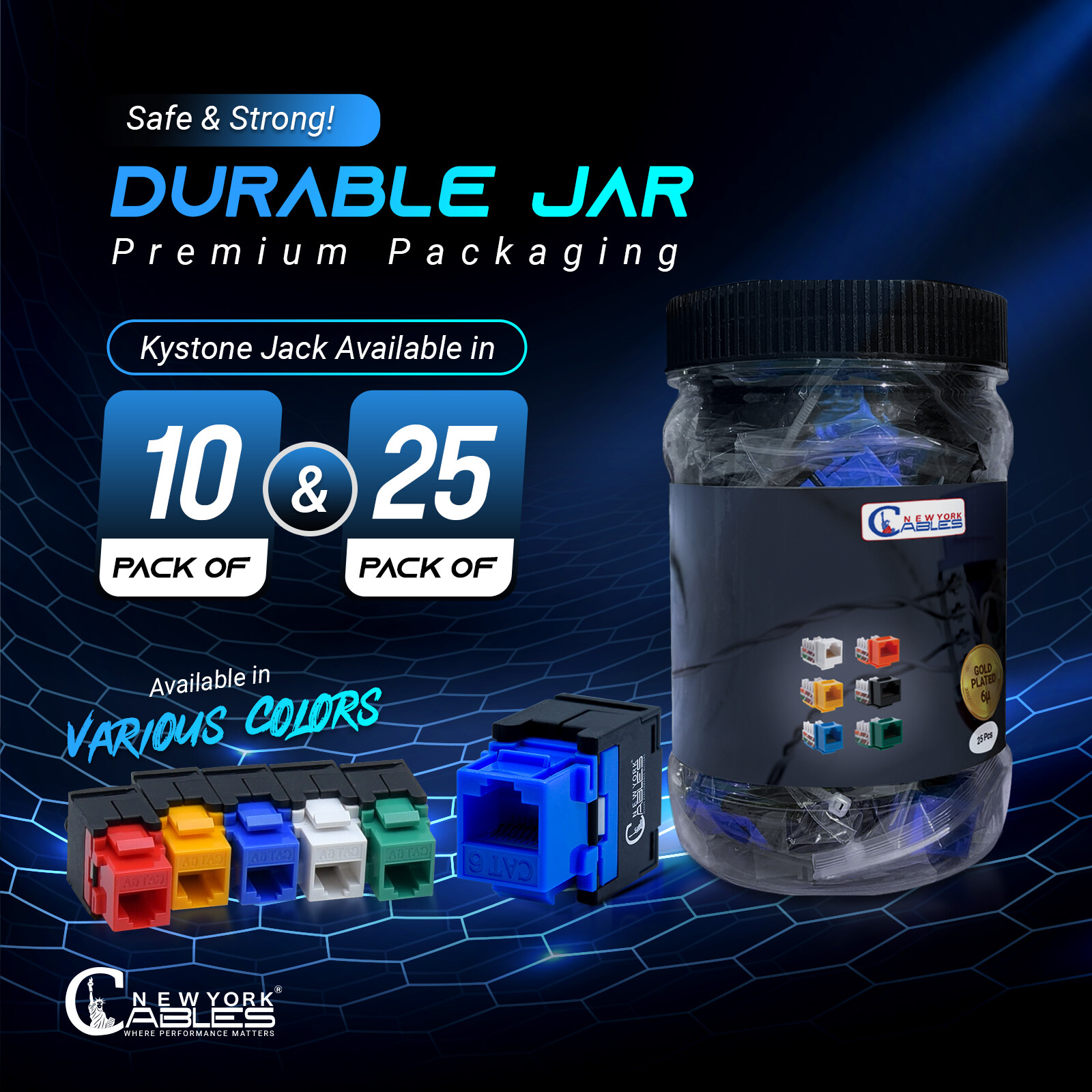 Cat6 Keystone Jack RJ45 Connectors Punch Down Ethernet Cable Connector Blue 10X