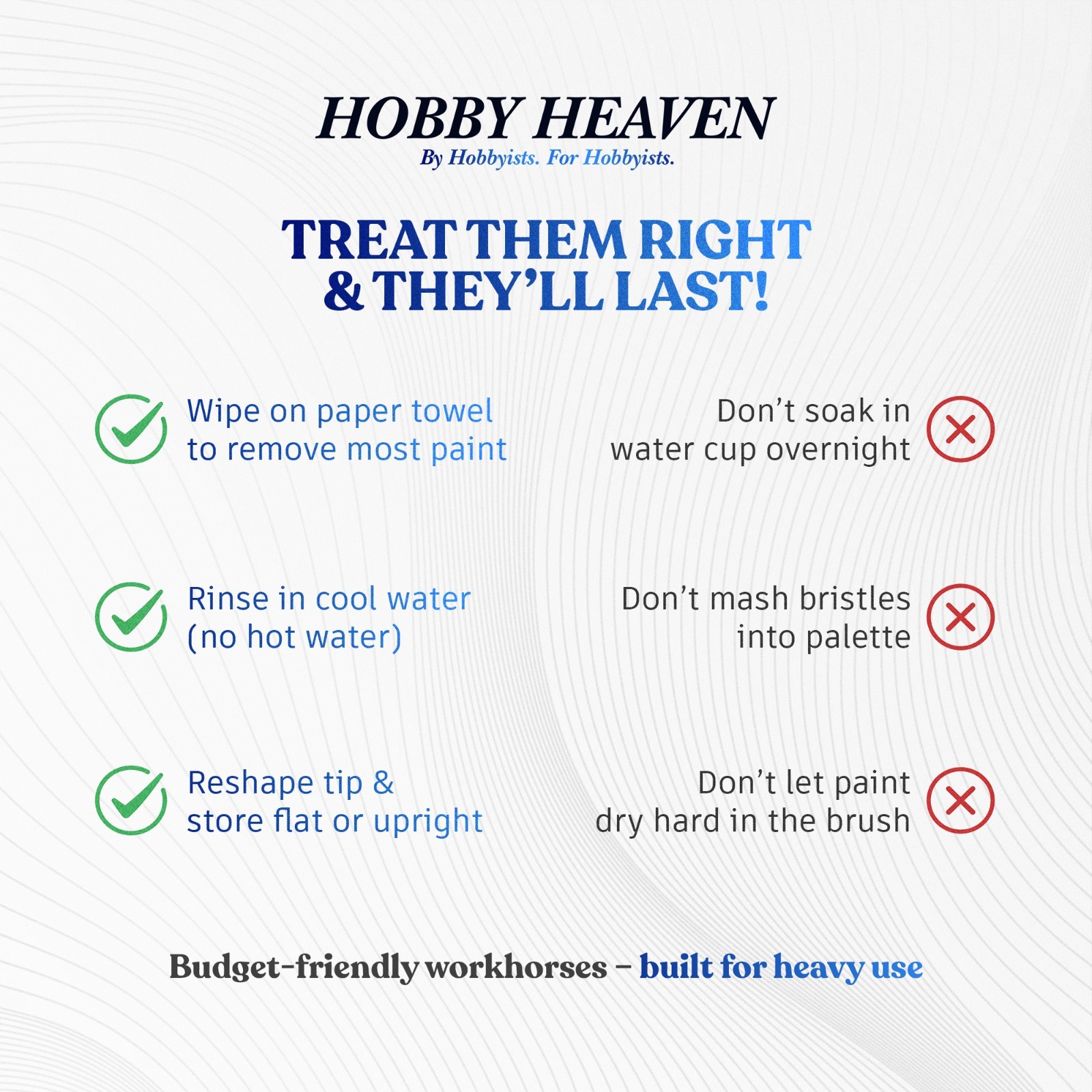 Hobby Heaven 6-Piece Dry Brush Set XS–XXL | Miniature & Model Painting Brushes