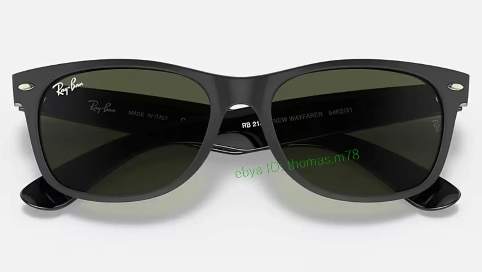 Ray-Ban New Wayfarer RB2132 Sunglasses 55mm Matte Black Frame G-15 Green Lens