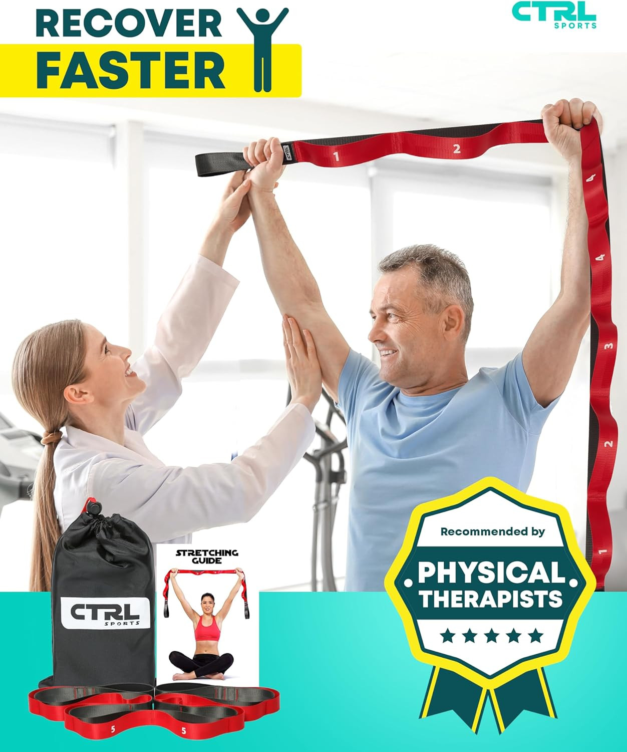 Stretching Strap with Loops - Non Elastic Stretch Band for Yoga and Exercise