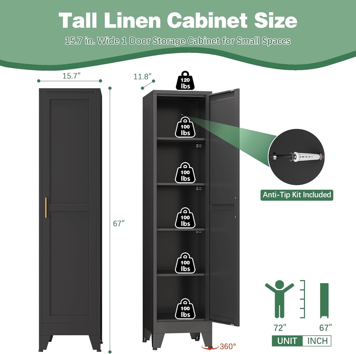 Cofar 67" Metal Utility Cabinet Filing Pantry Cabinet with Adjustable Shelves