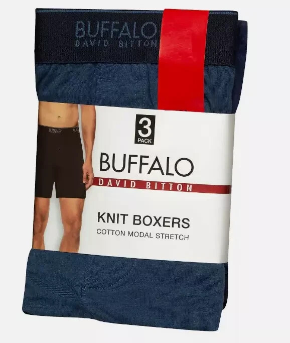 NEW Buffalo David Bitton Men's Knit Boxers 3 Pack Black, Blue M, L, XL