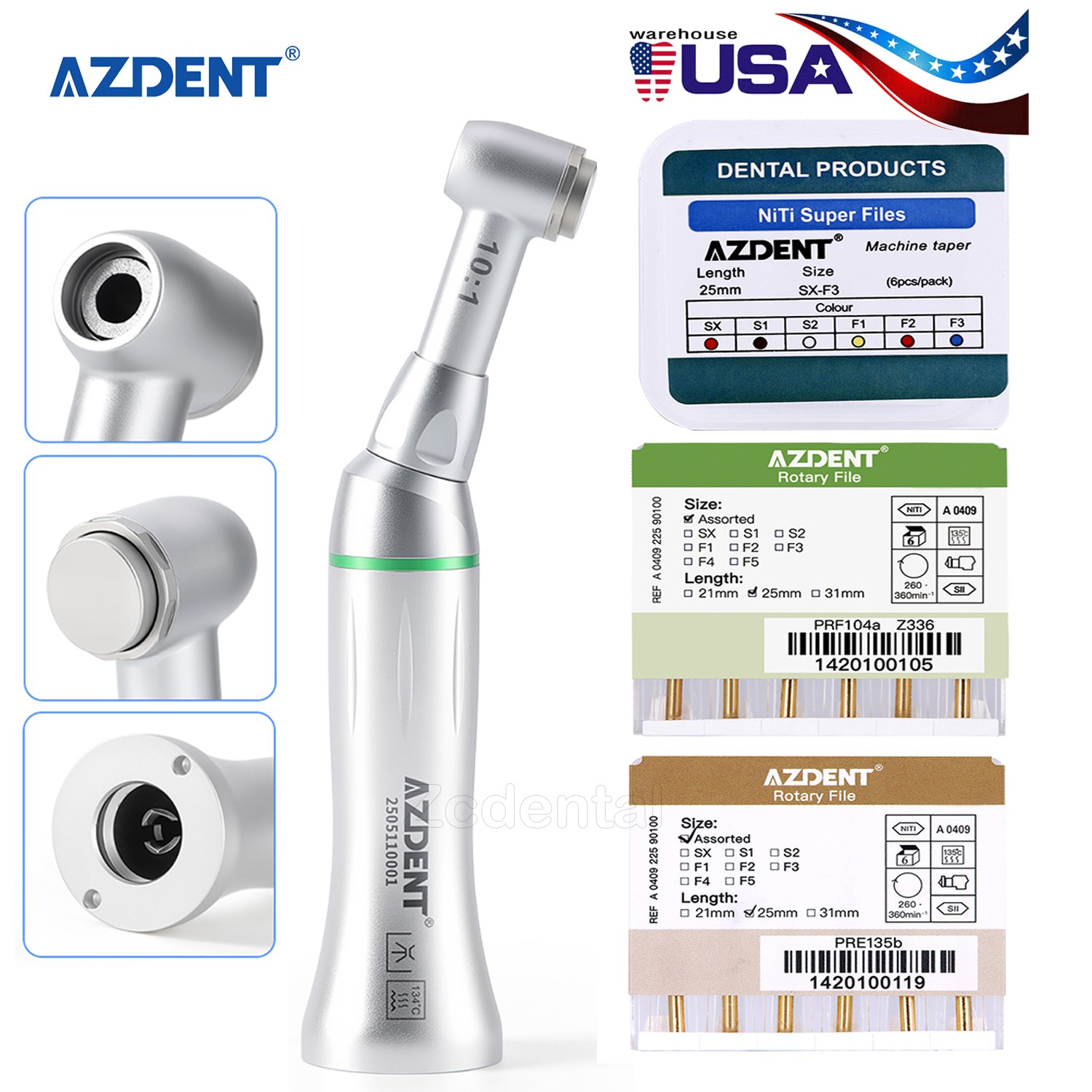AZDENT Dental Endo Reciprocating Handpiece 10:1 Contra Angle /Endo Rotary Files
