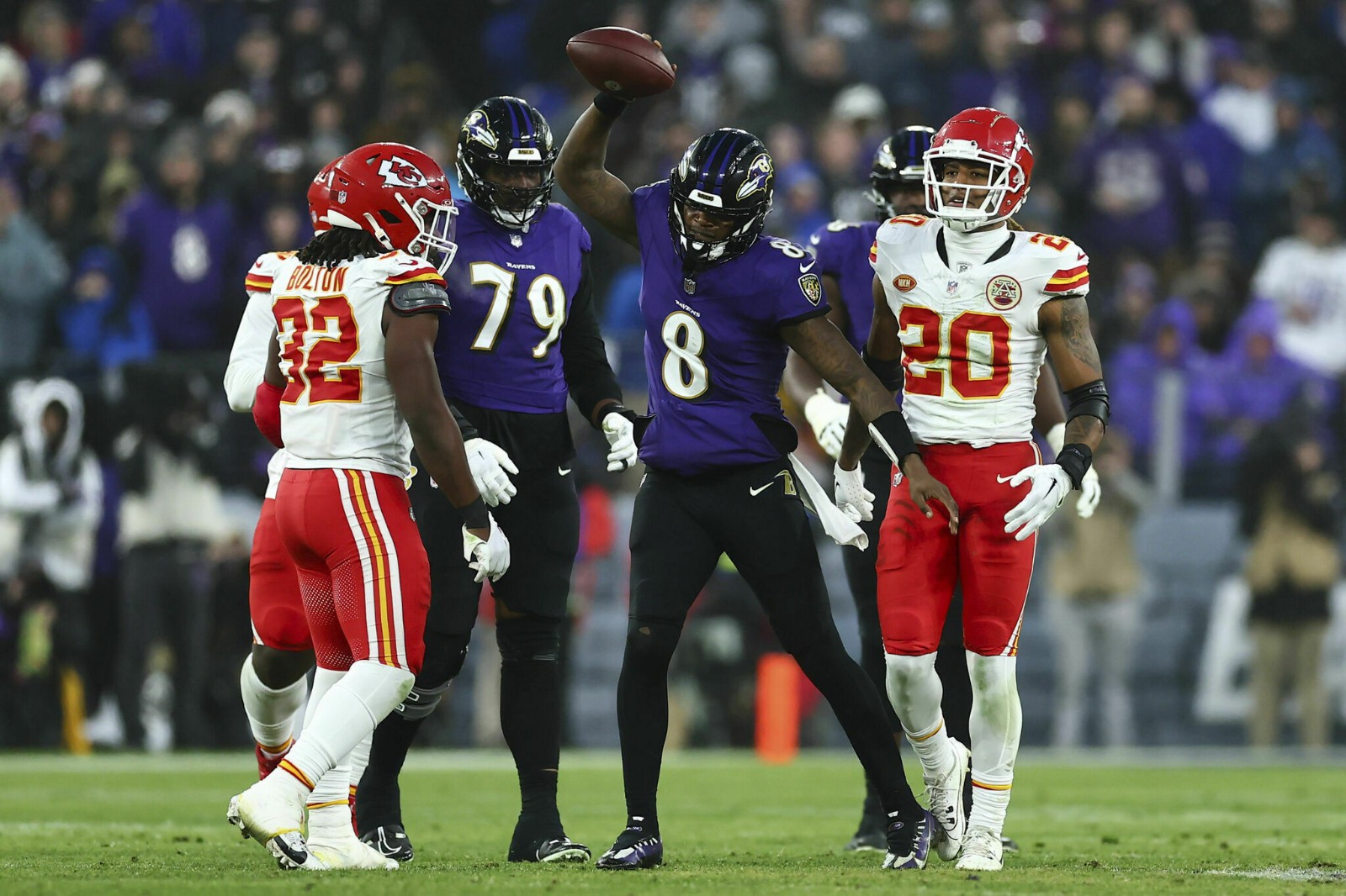 Lamar Jackson PHOTOMATCHED GAME-USED Ravens Football vs Chiefs 01/28/24 AFC game