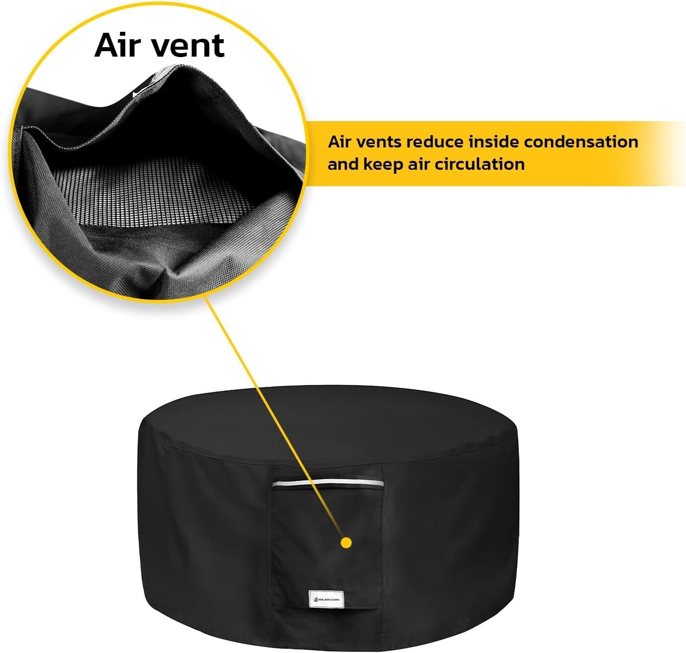 Seal Skin Round Fire Pit Cover Waterproof Heavy Duty, Round 44” Dia X 24”H