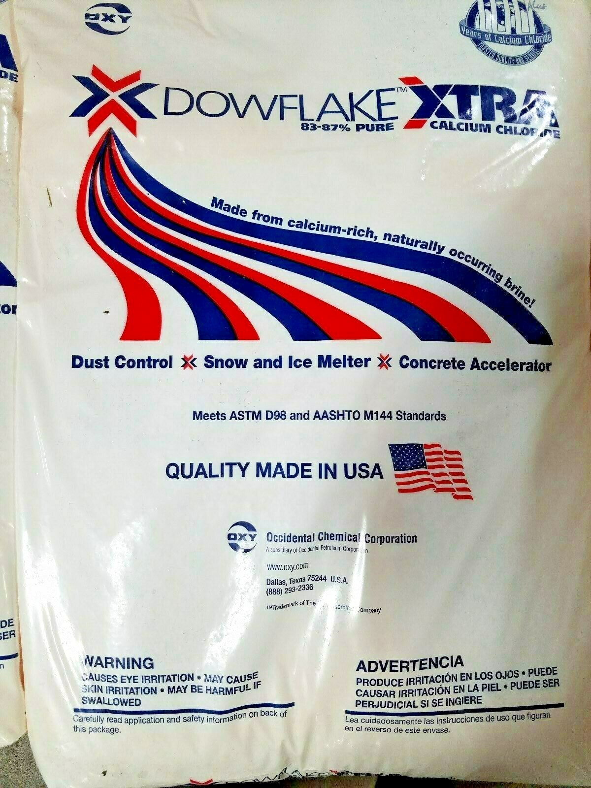 Dow flake Xtra Calcium Chloride; Concrete Accelerator, Dust Control; 50 lb bag