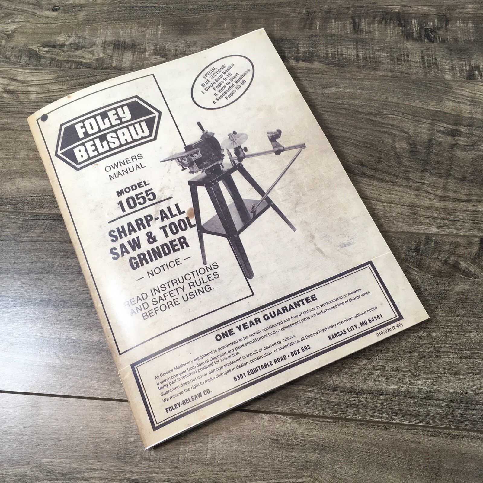 Foley Belsaw 1055 Sharp All Saw Tool Grinder Owner Operators Repair Parts Manual