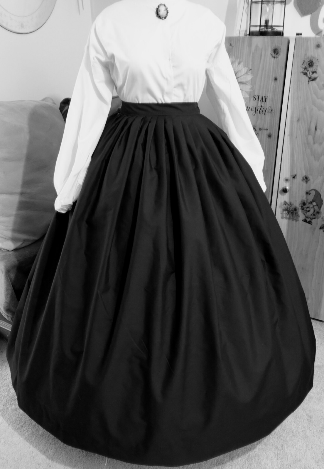 CIVIL WAR DRESS~VICTORIAN STYLE- JETT BLACK, OVER HOOP MORNING OR DAY SKIRT