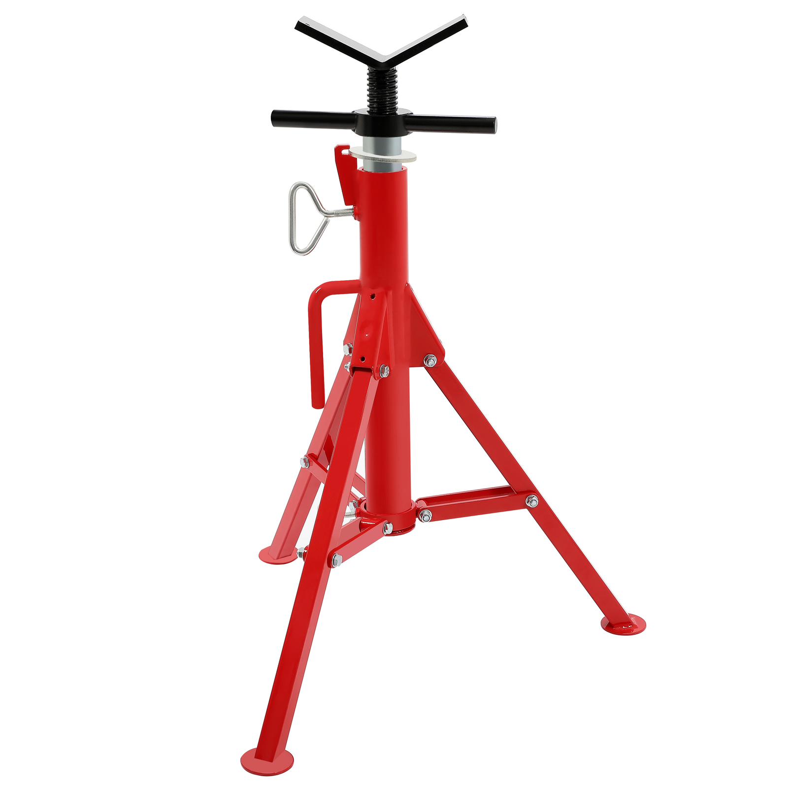 V-Head Pipe Stand Folding Tripod Jack 28"-52" Height 12" Pipe 2500LB Steel Red