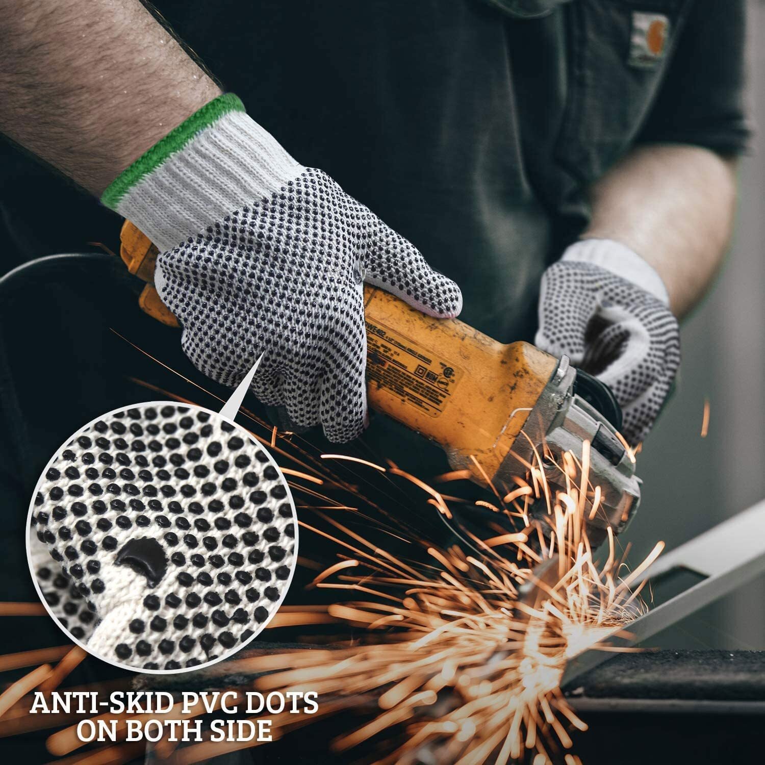 EvridWear Cotton Polyester String Knit Work Gloves With Two Side Dots, 12 Pairs