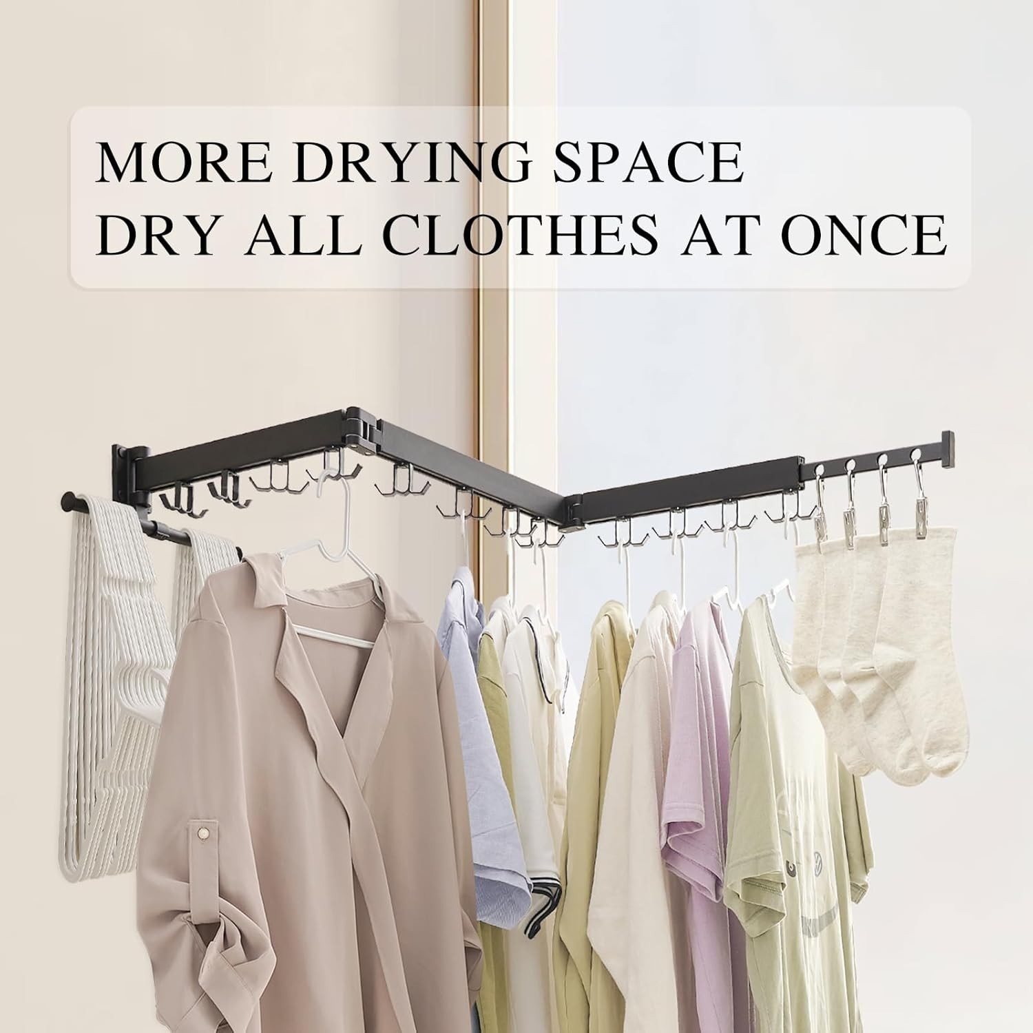 Wall Mounted Clothes Drying Rack Foldable Space Saver Laundry Rack Black