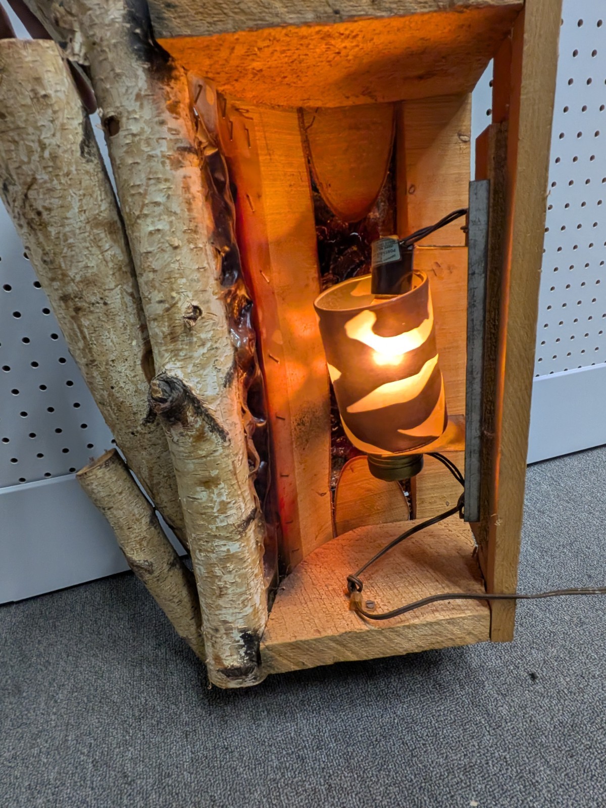 VTG 60's Light Up Fireplace Birch Wood Logs Faux Fire Electric Burning Logs Xmas