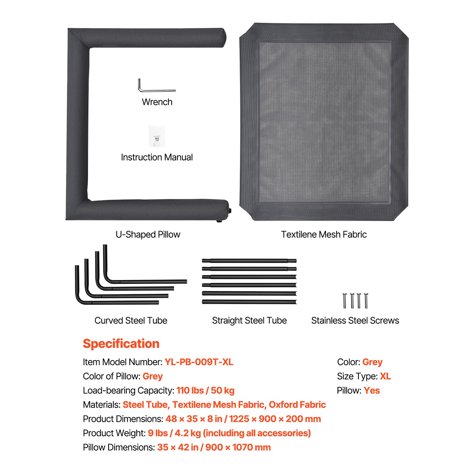 Elevated Dog Bed for Large Dog Portable Raised Dog Cot with Pillow XL Gray