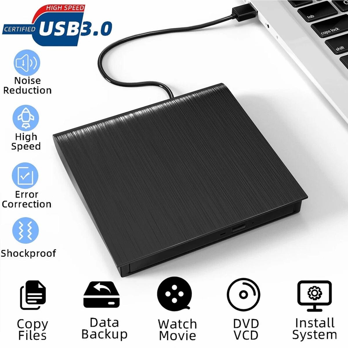 Slim External USB CD DVD ROM Writer Drive Burner Reader Player PC Laptop
