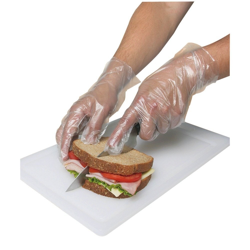 Clear Plastic Food Service Gloves - 4 Sizes - Disposable Kitchen Embossed Poly