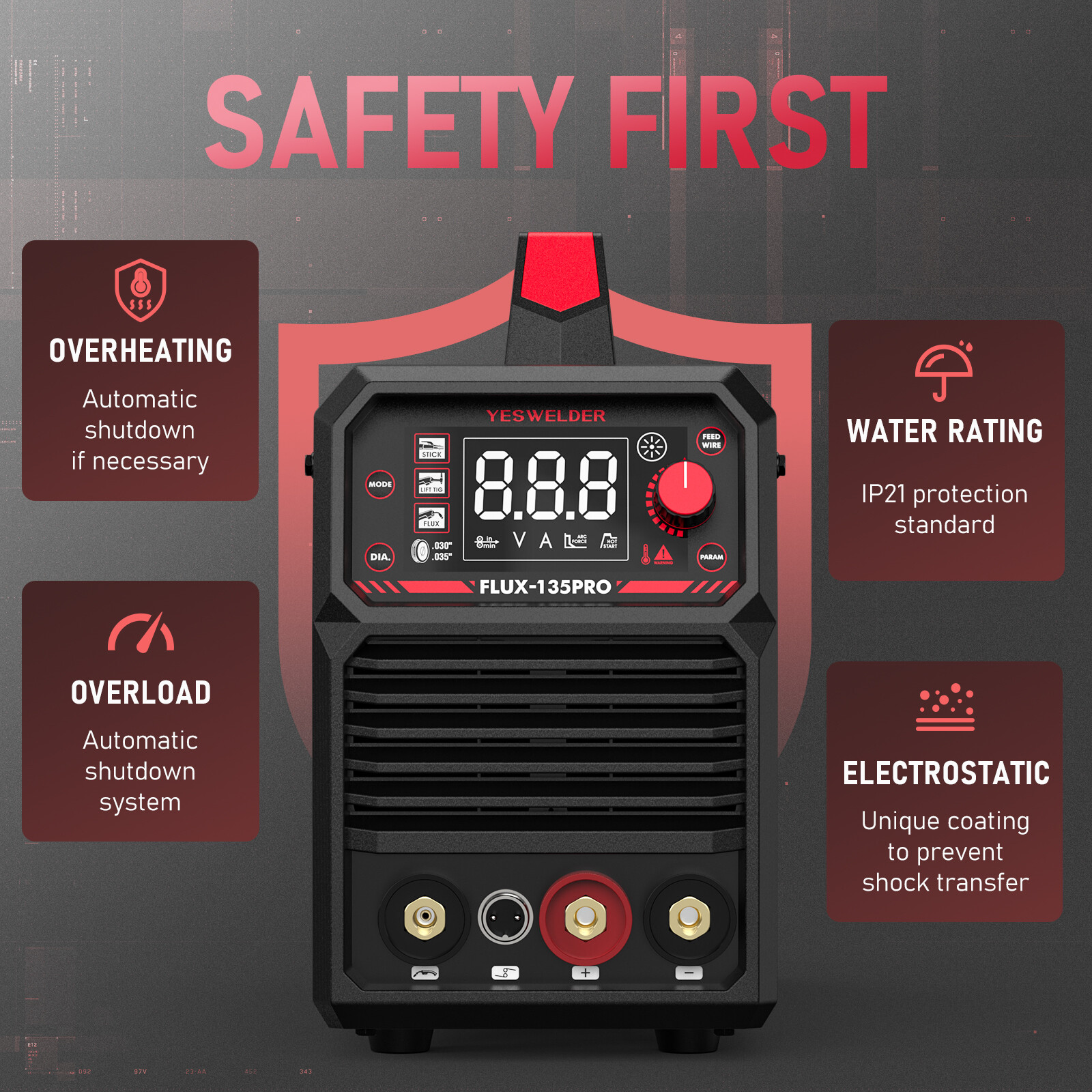 135Amp 110V Flux Core MIG/Lift TIG/Stick 3-in-1 Welding Machine IGBT Inverter