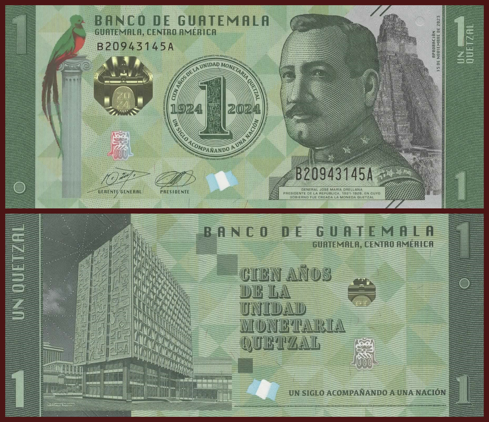 Guatemala 1 Quetzal Commemorative 2023 P-129 Uncirculated Central American Money