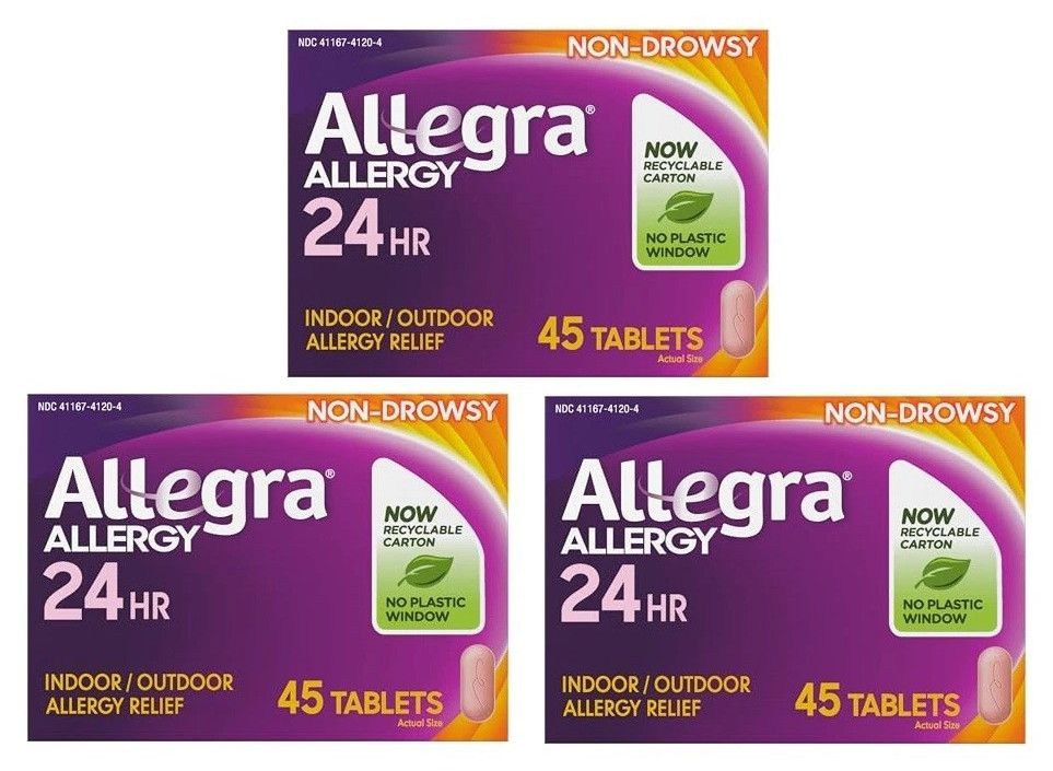 Pack 3 Allegra 24-hour Indoor and Outdoor Allergy Relief 180 mg 45 Tablets 02/26