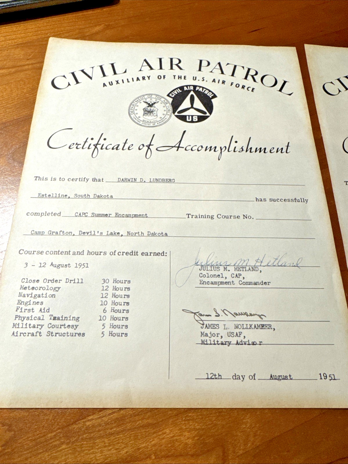 FREE SHIP! Vintage 1951 Civil Air Patrol Pilot Flight Training Certificates