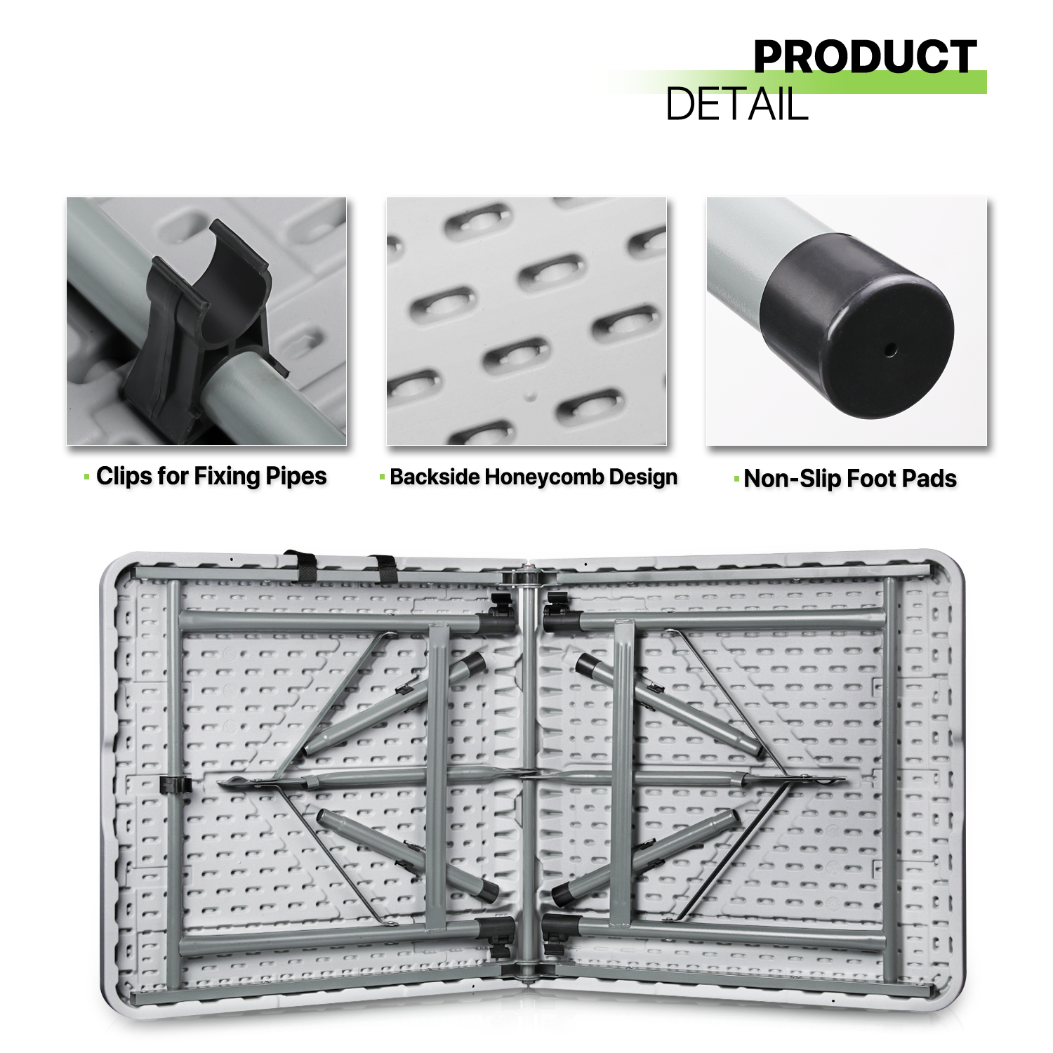 4ft Grey Portable Folding Home Plastic Table Adjustable Foot Camping Picnic Desk