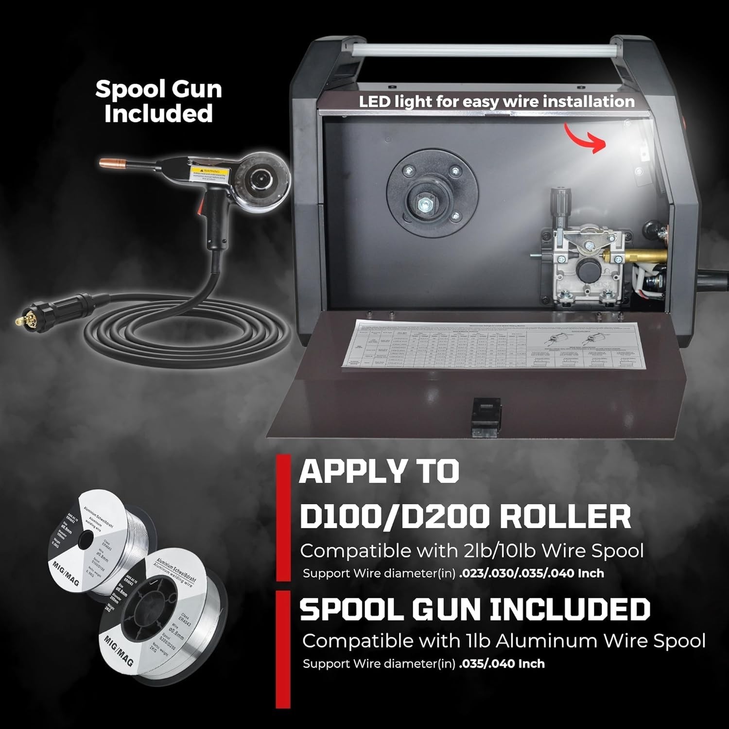 LOTOS MIG180SP MIG Welder with Aluminum Spool Gun, 225A 110/220V, 6 in 1 Gas MIG