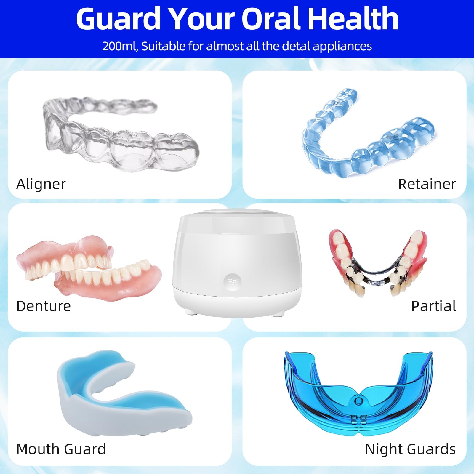 Ultrasonic Retainer Cleaner,Denture Cleaner Machine for Night Guard,Mouth Gua...