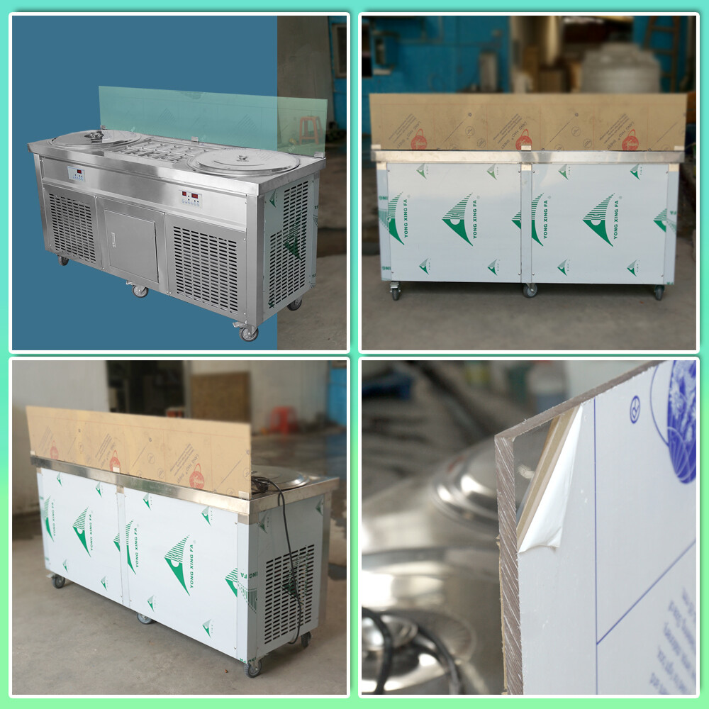 Kolice Commercial Rolled Ice Cream Machine-ETL,22" Double Pans,10 Coolated Tanks