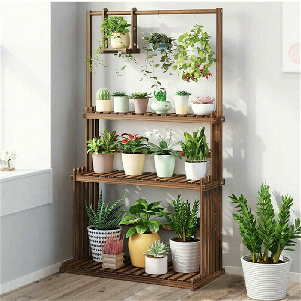 3 Tier Plant Shelf Hanging Bar Plant Stand Flower Rack for Garden Patio Balcony