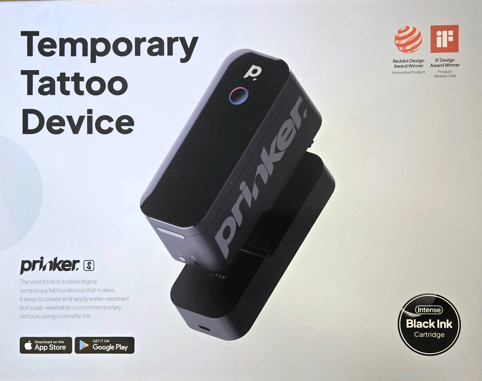 Prinker S Portable Temporary Tattoo Device w/ Color & Black Ink, Skin Primer