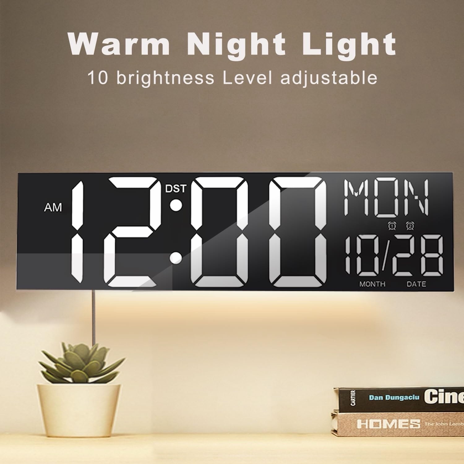 JALL 30" Large Digital Wall Mount Clock with Remote Control, White