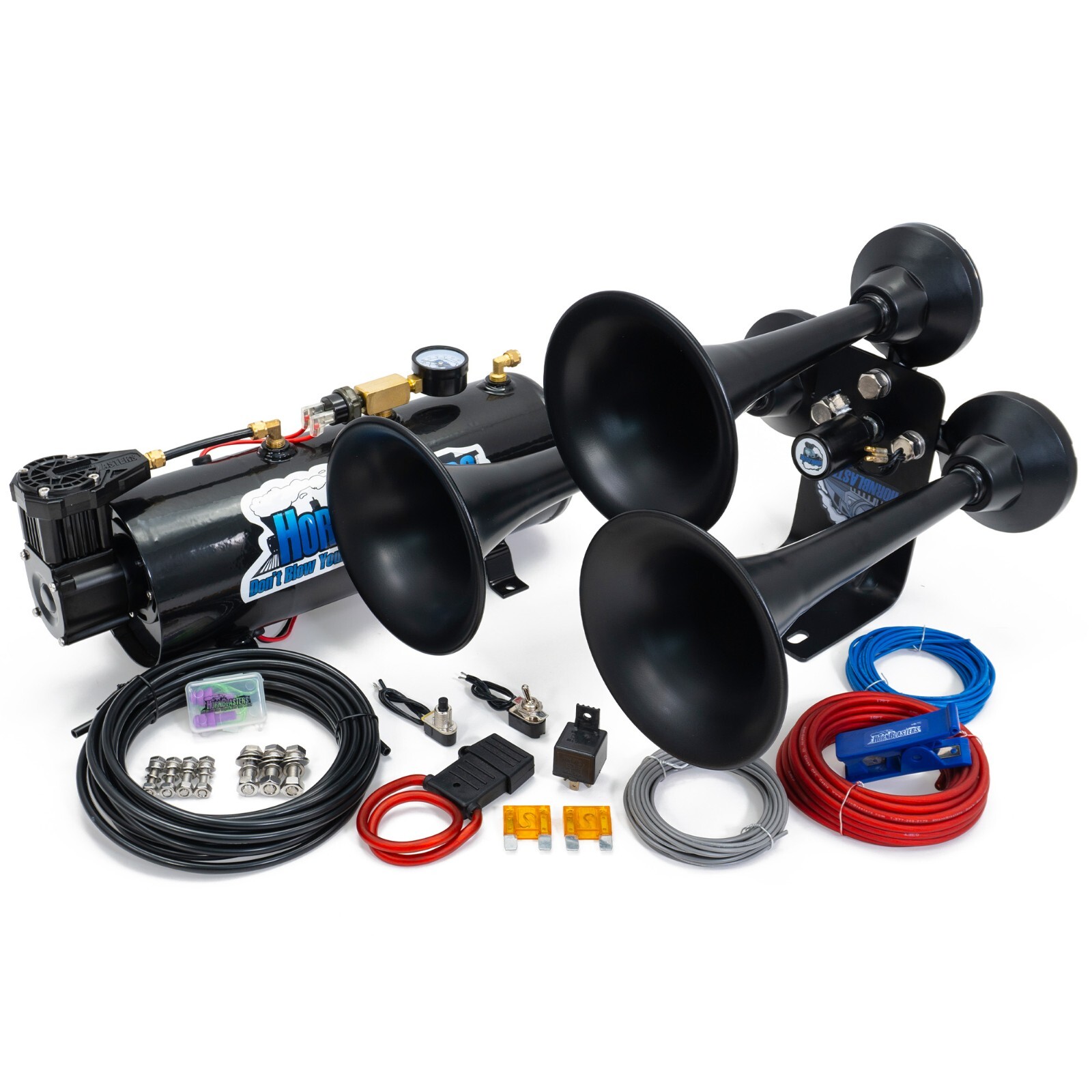 HornBlasters Mini Outlaw 3-Liter Train Horn Set for Semi or Large Truck - Black