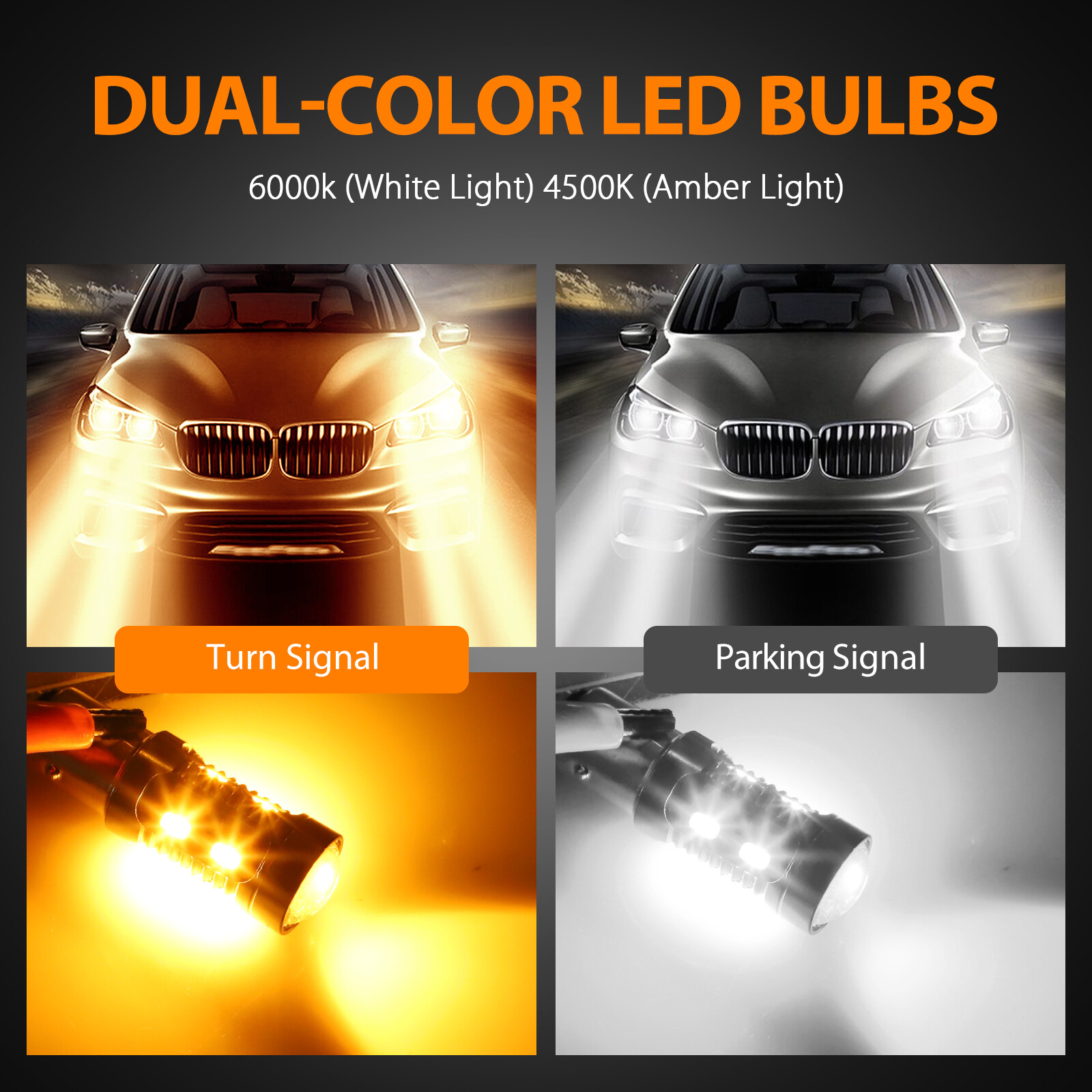 2x White/Amber 1157 LED DRL Switchback Turn Signal Parking Light Bulb Dual Color